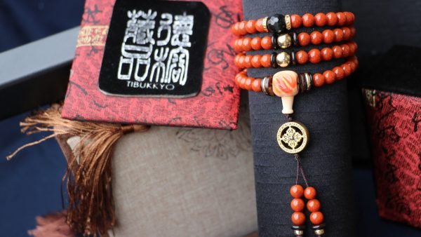 台湾大龍コレクション｜柿赤瑪瑙細珠6mm｜真鍮十字金剛杵