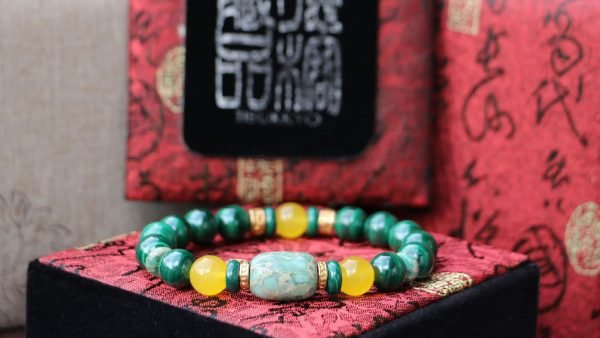 台灣德榕藏品｜原礦無染色孔雀石10mm圓珠｜黃玉髓