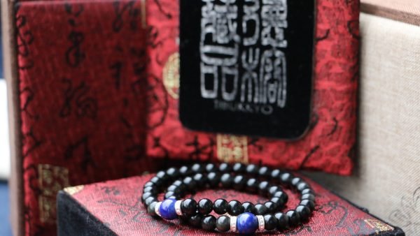 台灣德榕藏品｜原礦無染色黑曜石6mm手持型｜青金石隔珠