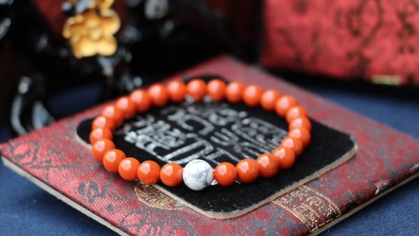 台湾大永コレクション｜上質なフルカラーとフルフレッシュのサザンレッドアゲート6mmビーズ｜ホワイトターコイズ