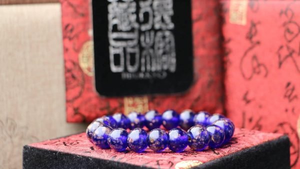 台灣德榕藏品｜博山傳統手工金流藍琉璃12mm圓珠