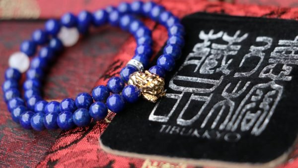 台灣德榕藏品｜原礦無染色青金石6mm圓珠｜黃銅貔貅｜月光石