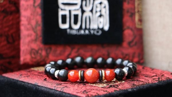 TIBUKKYO台灣德榕藏品｜原礦無染色黑曜石 8mm圓珠｜紅玉髓隔珠