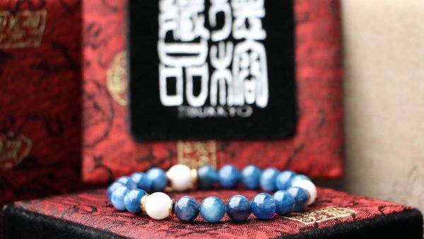 台灣德榕藏品｜原礦無染色藍晶石6mm手珠｜半玉化硨磲隔珠