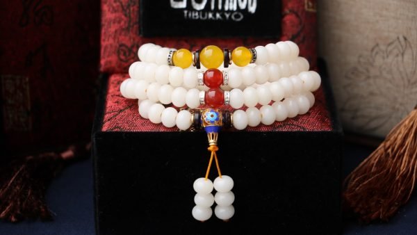 台灣德榕藏品｜高拋白玉菩提根8x6mm蘋果圓108顆｜景泰藍黃銅佛頭