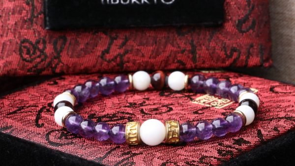 TIBUKKYO台灣德榕藏品｜原礦無染色紫水晶手鍊6mm圓珠｜硨磲隔珠