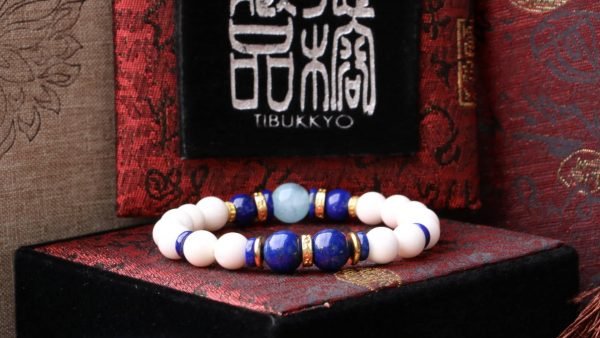 台灣德榕藏品｜半玉化硨磲手珠8mm圓珠｜原礦無染色青金石