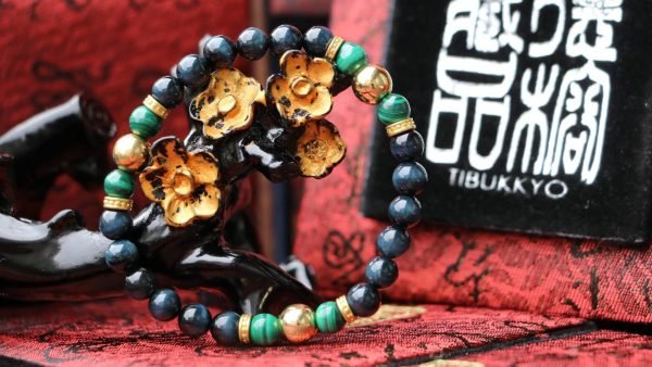 Tibukkyo台灣德榕藏品｜原礦無染色藍虎眼石手珠8mm｜原礦無染色孔雀石隔珠