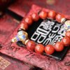 台灣德榕藏品｜精品火焰紋南紅瑪瑙手珠12mm｜黃銅景泰藍佛頭