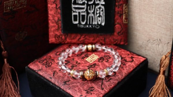 台灣德榕藏品｜原礦無染色白水晶手鍊8mm｜鏤空黃銅隔珠｜椰殼隔片