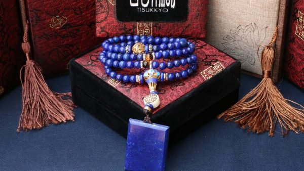 台灣德榕藏品｜精品原礦無染色青金石6mm圓珠108顆｜青金平安牌｜景泰藍佛頭