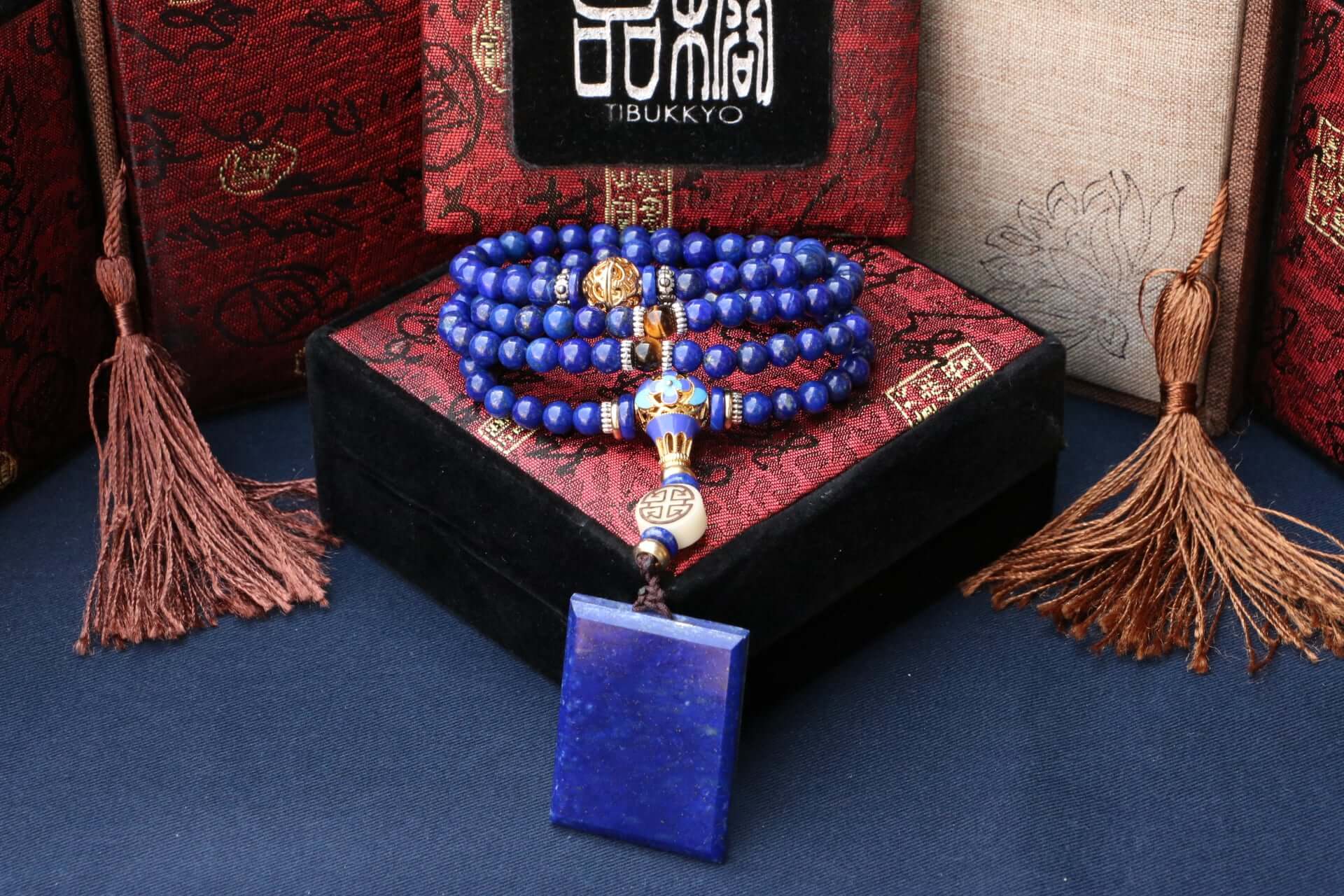 Taiwan Derong Collection｜108 undyed lapis lazuli 6mm round beads｜Golden Peace Brand｜Cloisonne Buddha Head