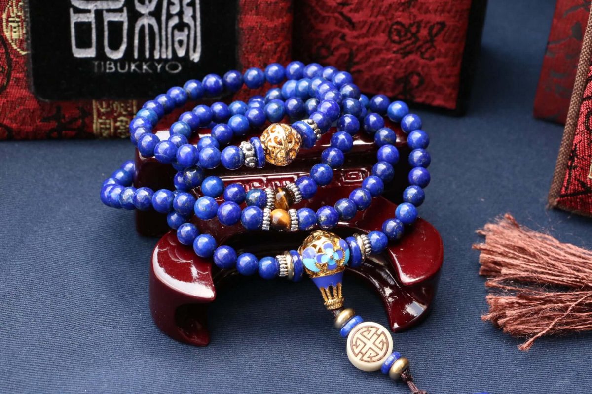 Taiwan Derong Collection｜108 undyed lapis lazuli 6mm round beads｜Golden Peace Brand｜Cloisonne Buddha Head