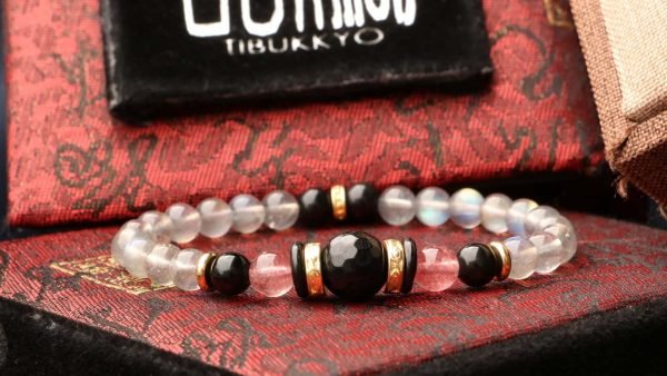 台灣德榕藏品｜原礦無染色拉長石6mm圓珠｜灰月光｜原礦無染色黑曜石隔珠