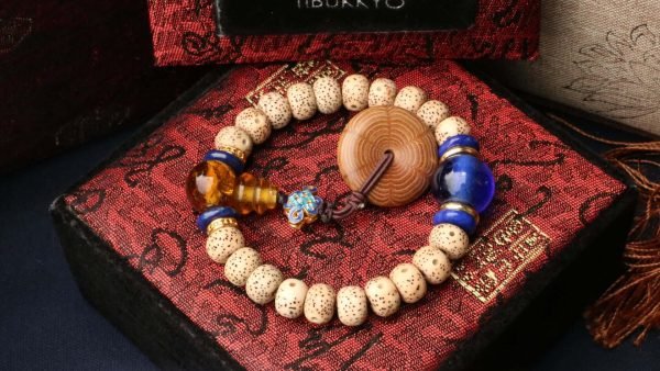 台灣德榕藏品｜精品星月菩提手珠7x9mm桶珠｜藍琉璃隔珠｜六道木平安扣