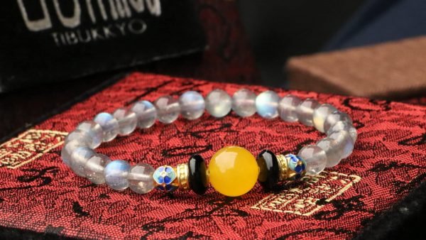 台灣德榕藏品｜原礦無染色拉長石手珠6mm圓珠｜灰月光石｜黃玉髓