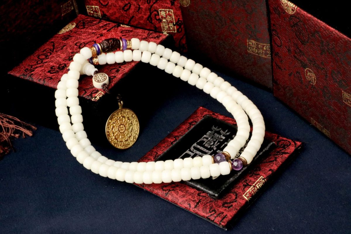 Taiwan Derong Collection｜High throwing white jade bodhi root 10x8mm barrel beads 108 pieces｜Ore undyed amethyst｜Red sandalwood｜Jiugong Bagua brand