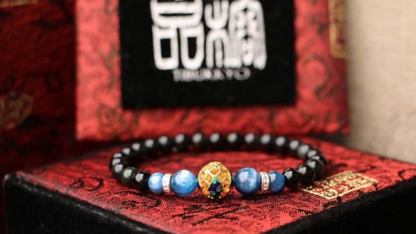 台灣德榕藏品｜原礦無染色黑曜石6mm手珠｜原礦無染色藍晶石隔珠