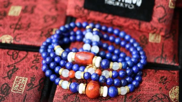 台灣德榕藏品｜原礦無染色青金石6mm圓珠108顆｜原礦無染色南紅瑪瑙｜火焰紋南紅瑪瑙