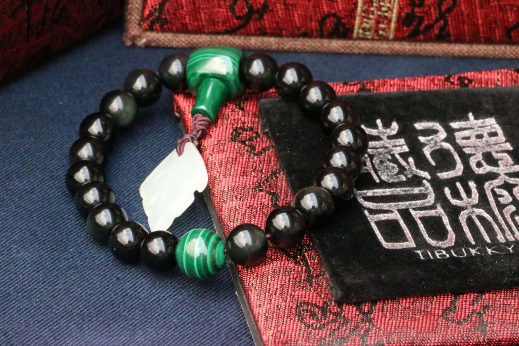 Taiwan Derong Collection｜Raw undyed obsidian 8mm hand beads｜Raw undyed malachite｜Xiuyu pendant
