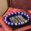 台灣德榕藏品｜原礦無染色青金石手珠8mm｜原礦無染色黑曜石