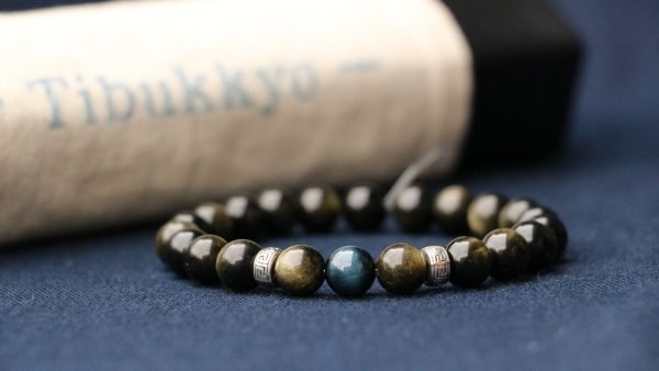 台灣德榕藏品｜原礦無染色金曜石8mm手珠｜原礦藍虎眼石