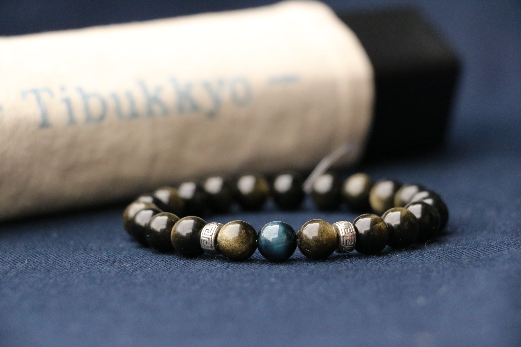 Taiwan Derong Collection｜Raw ore non-dyed gold obsidian 8mm hand beads｜Raw ore blue tiger eye