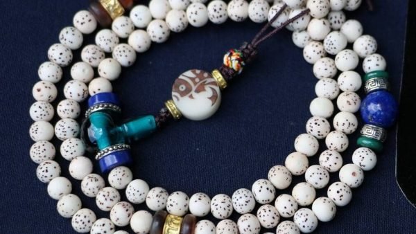 台灣德榕藏品｜精品星月菩提108顆6mm圓珠｜琉璃佛頭｜六字箴言隔片