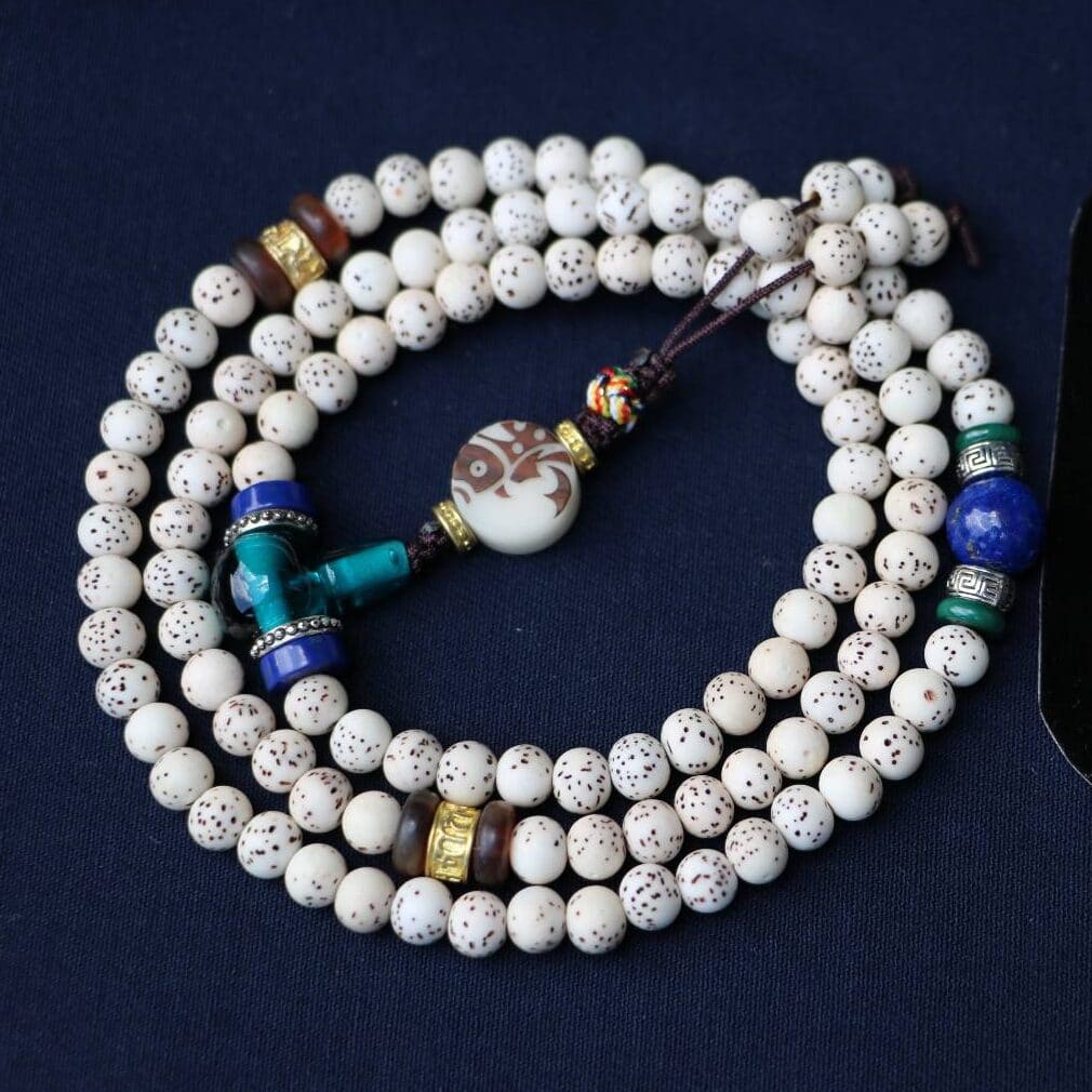 Taiwan Derong Collection｜Exquisite Xingyue Bodhi 108 6mm round beads｜Glass Buddha head｜Six-character proverb spacer