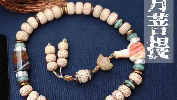 TIBUKKYO台灣德榕藏品｜精品星月菩提12x8mm桶珠27顆｜萬寶螺佛頭｜蠶絲瑪瑙隔珠