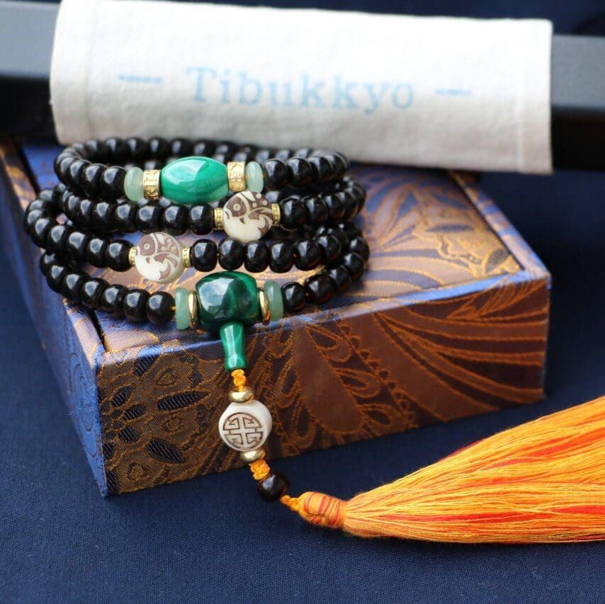 TIBUKKYO Taiwan Derong Collection｜Exquisite Indonesian coconut stalk 8x6mm barrel beads 108 pieces｜Malachite Buddha head｜Tassel style｜White jade carving plate
