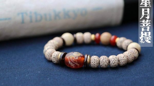 TIBUKKYO台灣德榕藏品｜精品星月菩提手珠8x6mm蘋果圓｜彩繪琉璃隔珠｜正月乾磨