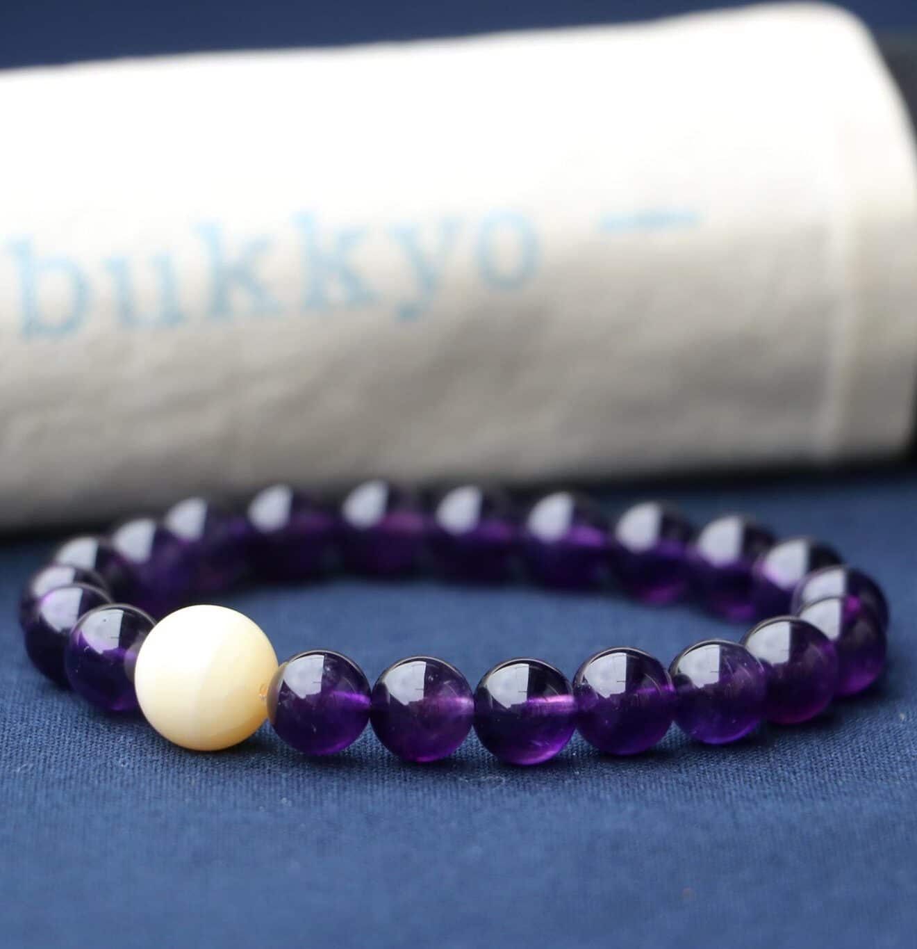 TIBUKKYO Taiwan Derong Collection｜Raw undyed amethyst bracelet 8mm round beads｜Filigree beeswax Tridacna｜Customized Buddha bead design