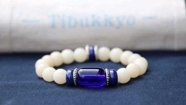 台灣德榕藏品｜白玉菩提根10mm圓珠｜手工藍琉璃桶珠