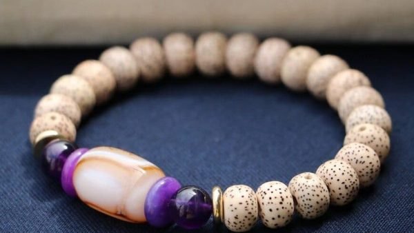 台灣德榕藏品｜精品星月菩提手珠7x9mm桶珠｜蠶絲瑪瑙｜正月乾磨