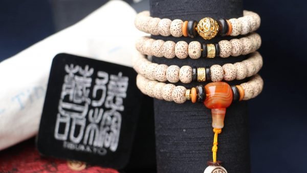 台灣德榕藏品｜精品星月菩提10x8mm桶珠108顆｜蠶絲瑪瑙佛頭