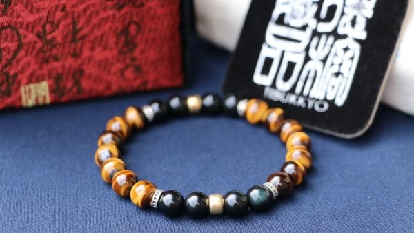 台灣德榕藏品｜原礦無染色黃虎眼石手珠8mm｜黑曜石