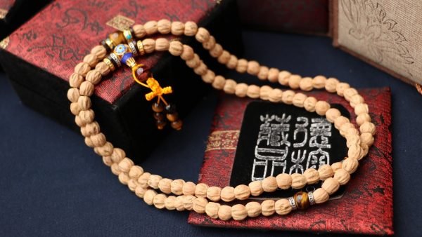 台灣德榕藏品｜西藏熱振柏香籽樁型108顆｜景泰藍黃銅佛頭