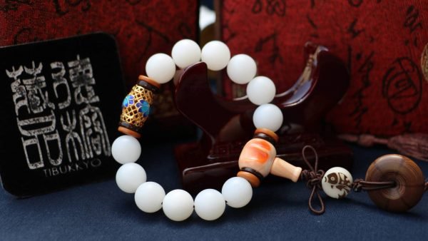 台灣德榕藏品｜冰透級全玉化硨磲手珠12mm圓珠｜景泰藍隔珠｜平安扣