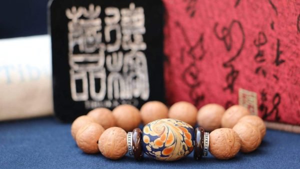 台灣德榕藏品｜尼泊爾正統鳳眼菩提手珠14mm｜彩繪琉璃隔珠