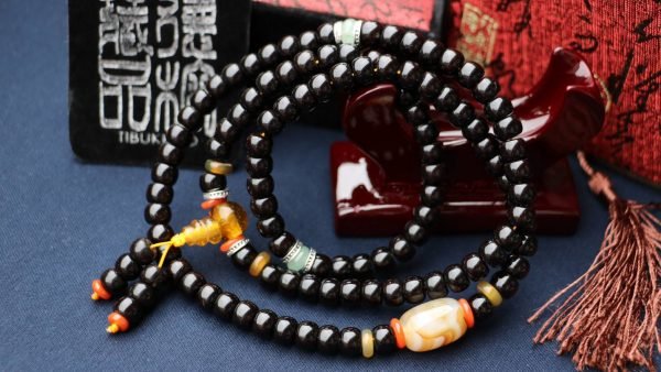 台灣德榕藏品｜精品印尼料椰蒂8x6mm桶珠108顆｜蠶絲瑪瑙｜東陵玉隔片｜黃琉璃佛頭