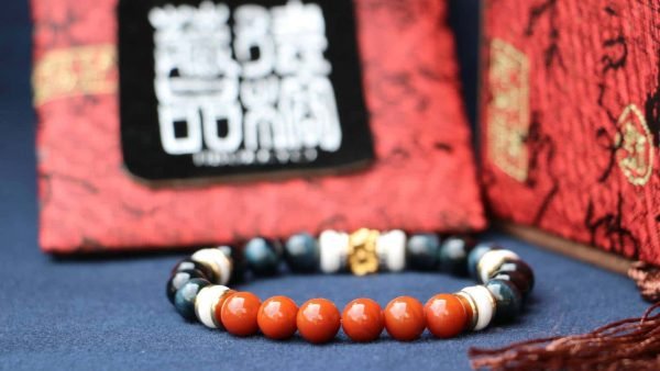 台湾大龍コレクション｜細柿赤南方紅瑪瑙ビーズ8mm｜ブルータイガーアイ｜梅花型仕切りビーズ