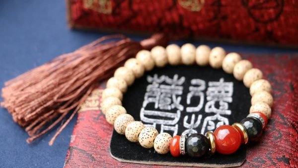 台灣德榕藏品｜A++星月菩提手珠8x6mm蘋果圓珠｜紅玉髓隔珠｜黑曜石隔珠