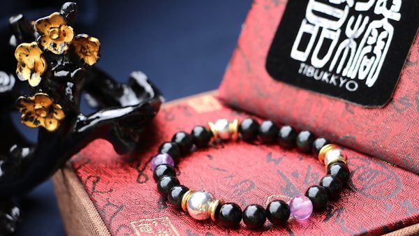 台灣德榕藏品｜原礦無染色黑曜石8mm手珠｜紫水晶