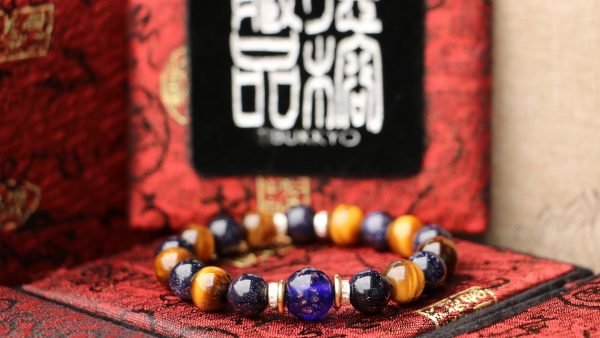 台灣德榕藏品｜原礦無染色黃虎眼石手珠10mm｜藍砂石｜藍琉璃