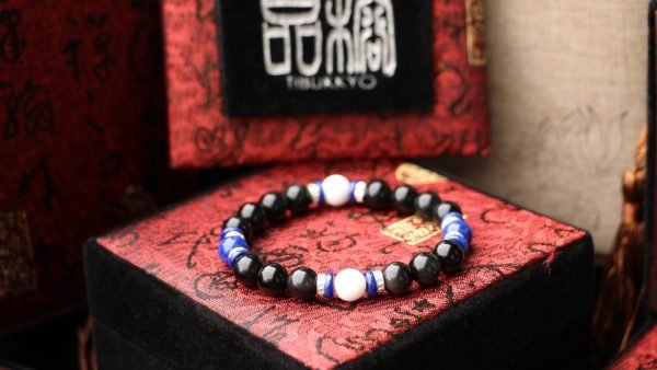 台灣德榕藏品｜原礦無染色黑曜石8mm手珠｜硨磲隔珠｜原礦無染色青金石隔珠