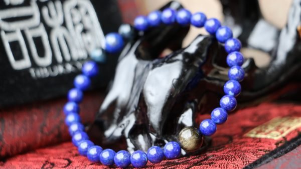 台灣德榕藏品｜原礦無染色青金石手珠6mm｜金曜石隔珠