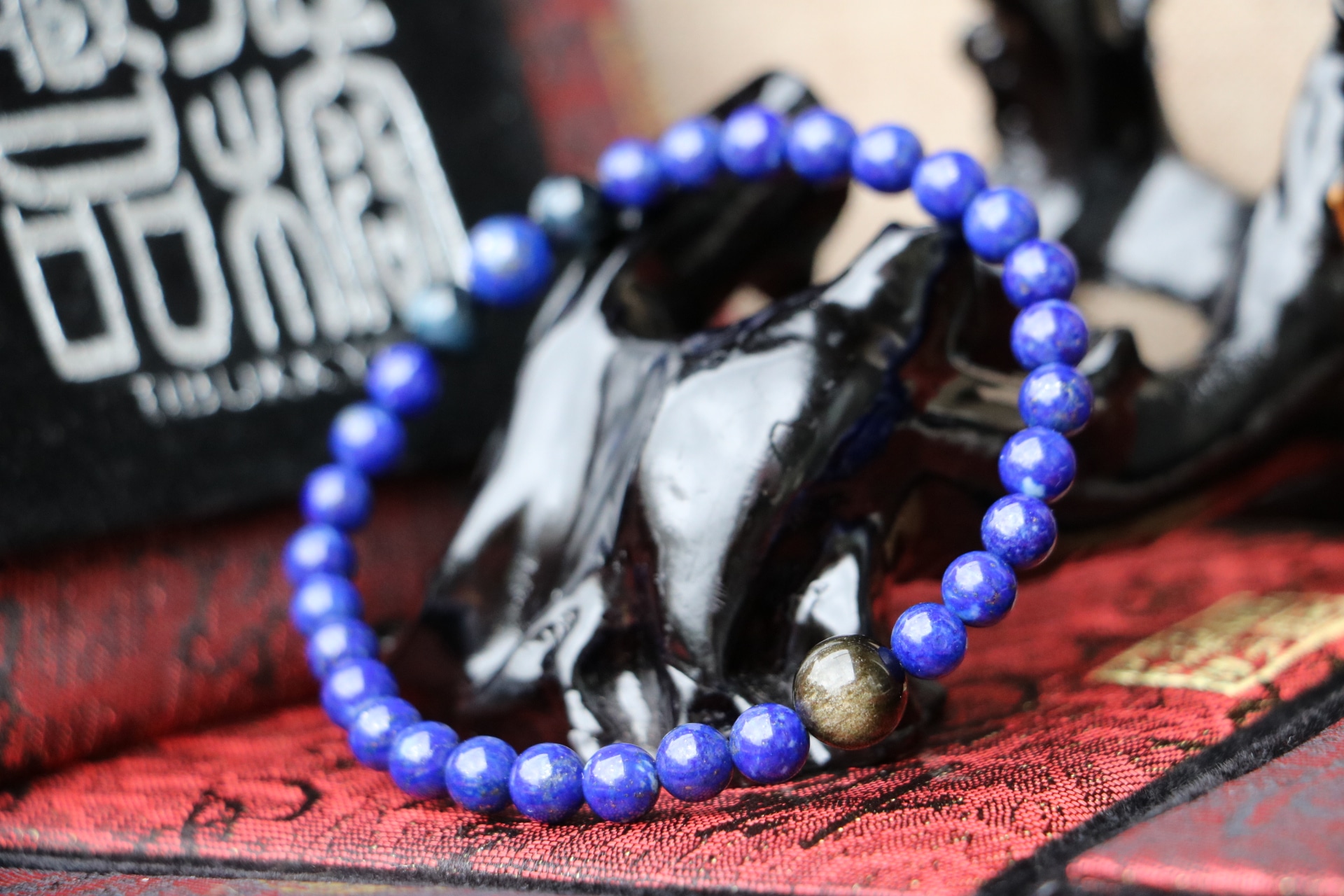 Taiwan Derong Collection｜Original undyed lapis lazuli hand beads 6mm｜Gold obsidian beads