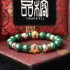 台灣德榕藏品｜原礦無染色孔雀石手珠10mm｜景泰藍祥雲黃銅隔珠