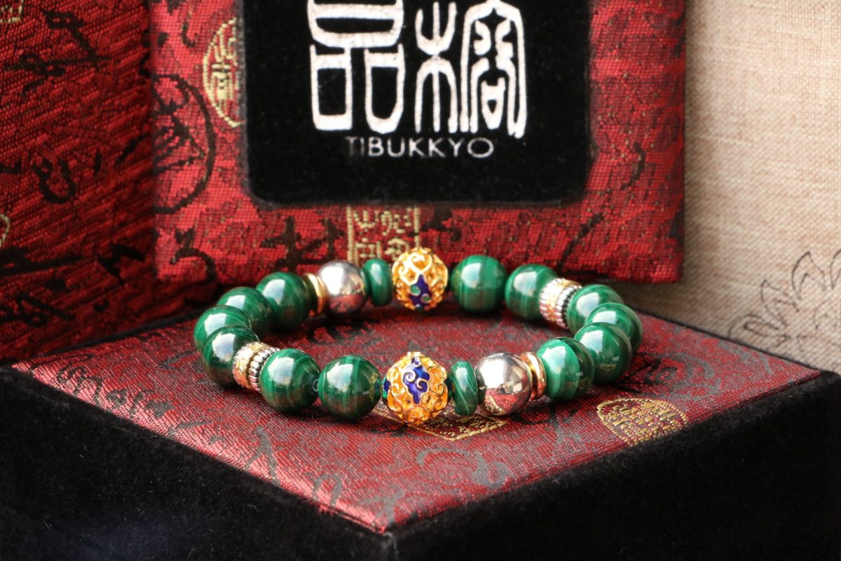 Taiwan Derong Collection｜Raw ore non-dyed malachite hand beads 10mm｜Cloisonne Xiangyun brass spacer beads